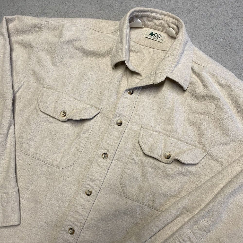 Vintage REI Chamois‎ Flannel Shirt XL Beige Cotton 90s Camping Outdoors Gorpcore